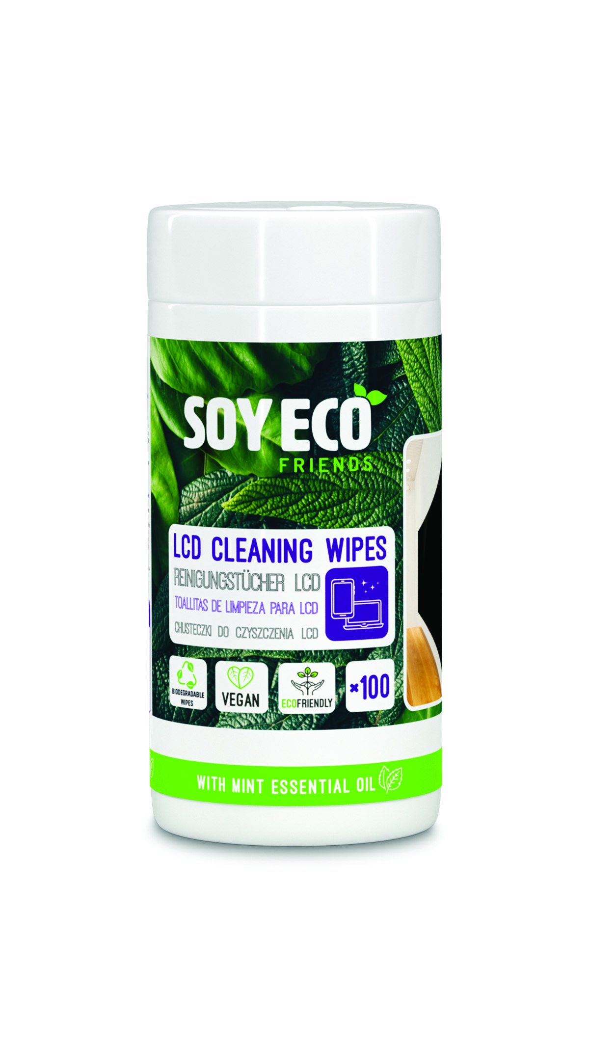 Ściereczki do czyszczenia ekranów soyeco, eco, wilgotne, 100 szt.
