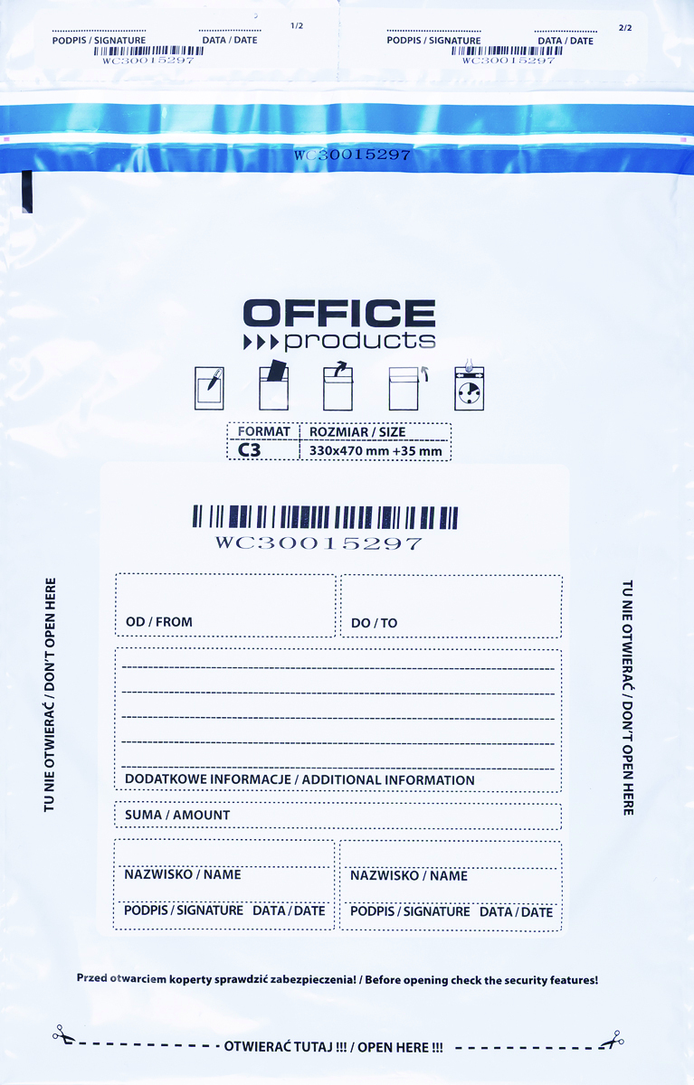 Koperta bezpieczna Office Products, C3, 330x470mm, 50szt., biała Koperta bezpieczna Office Products, C3, 330x470mm, 50szt., biała