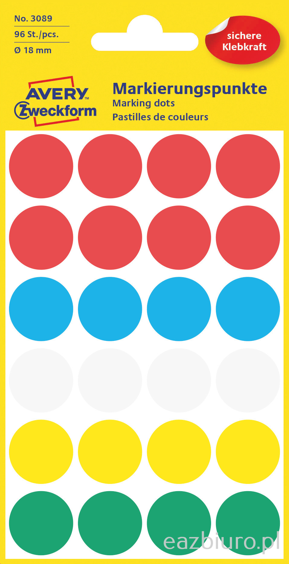 Kolorowe kółka do zaznaczania Avery Zweckform; 96 etyk./op., o18 mm, mix kolorów | eazbiuro.pl | Działaj śmiało!