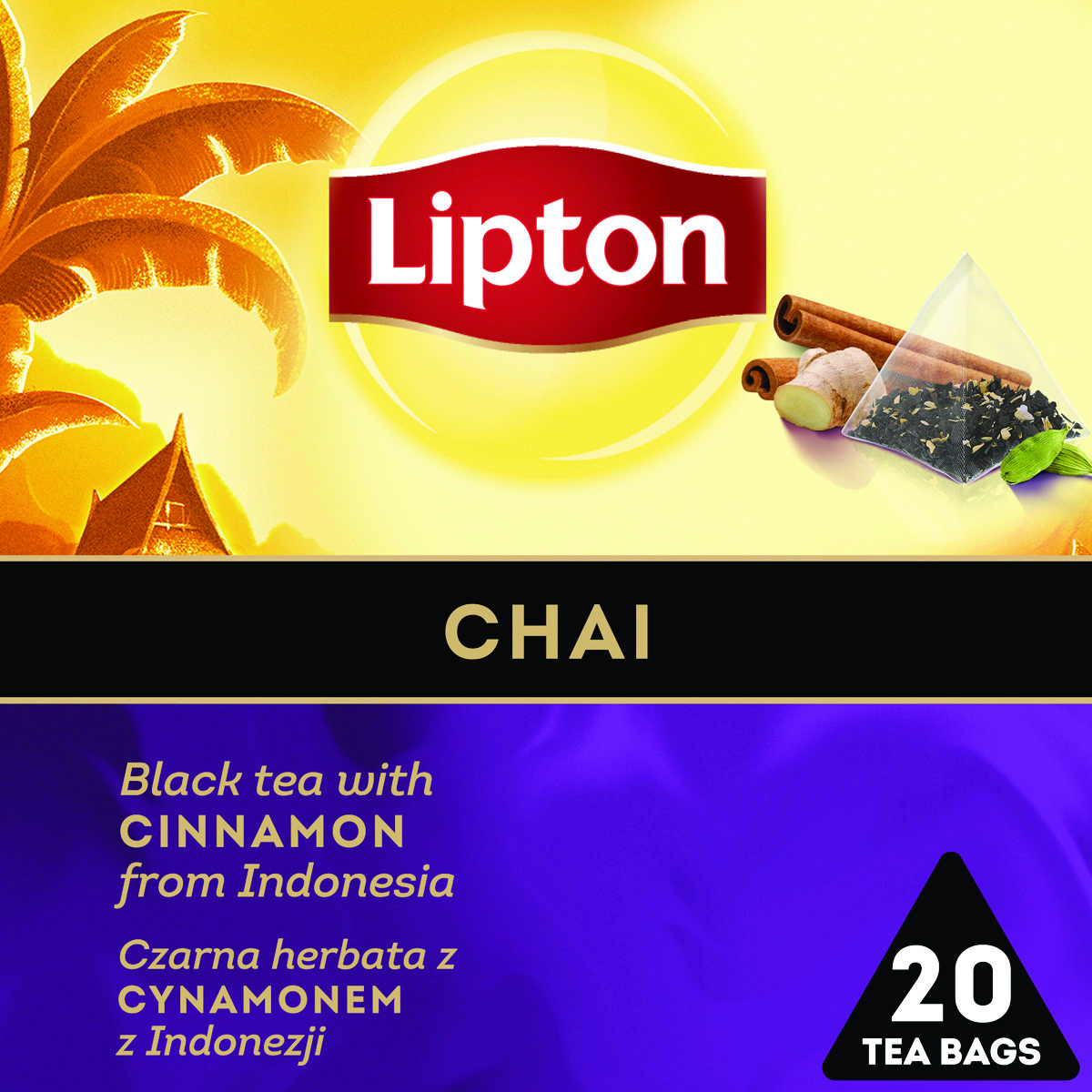 Herbata czarna Lipton Discovery Collection piramidki Chai z cynamonem 20 torebek Herbata czarna Lipton Discovery Collection piramidki Chai z cynamonem 20 torebek