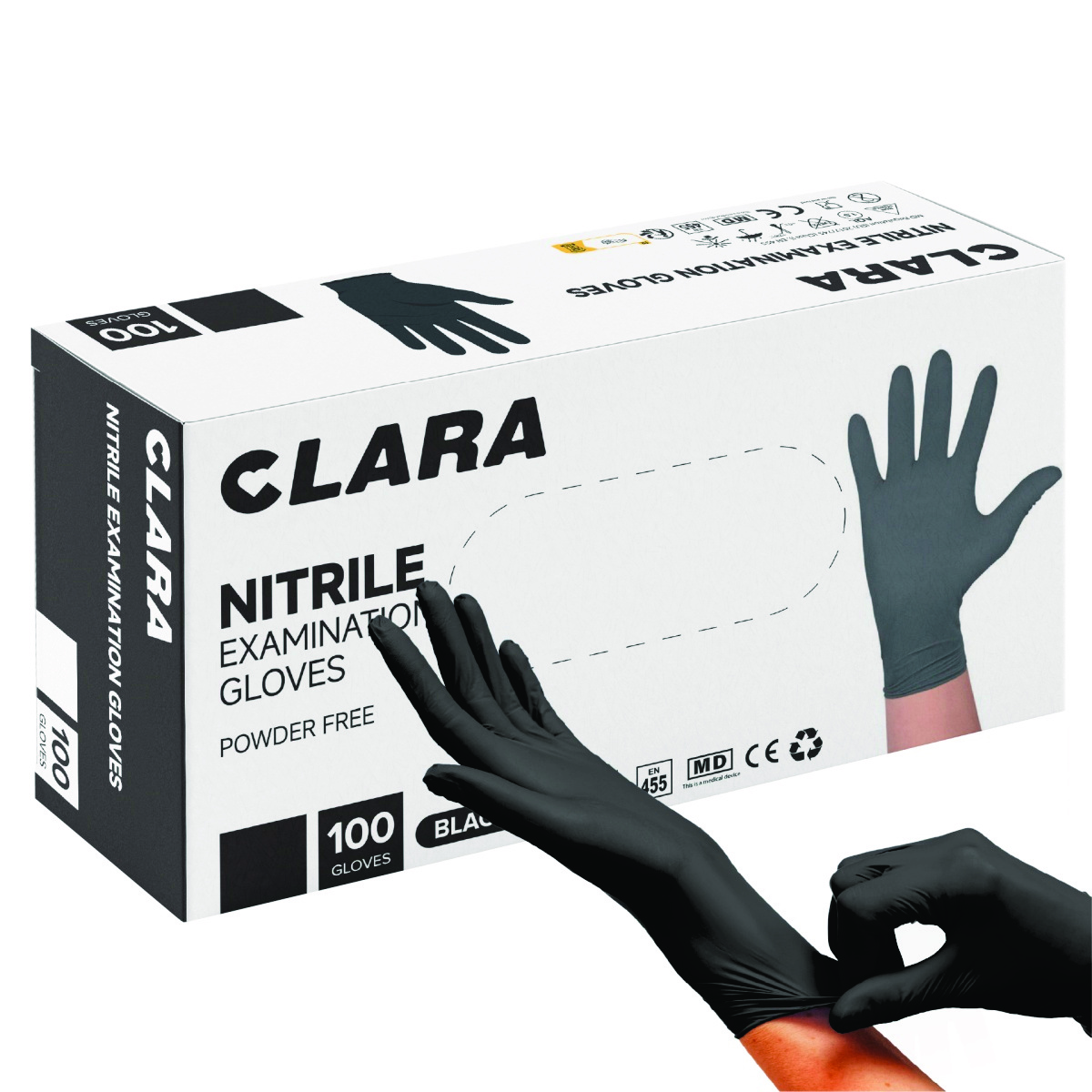 Rękawice nitrylowe bezpudrowe Clara czarne XL