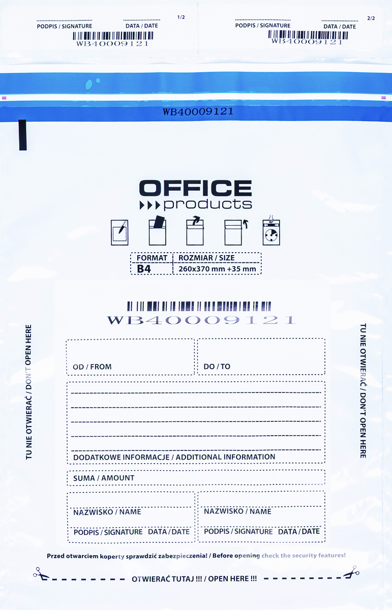 Koperta bezpieczna Office Products, B4, 255x340mm, 50szt., biała