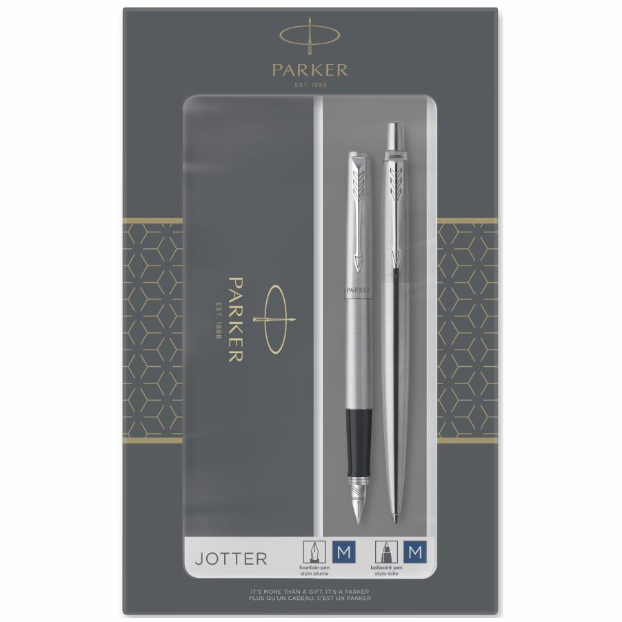 Zestaw Parker Duo pióro wieczne + długopis Jotter Stainless Steel CT | eazbiuro.pl | Zamów teraz!