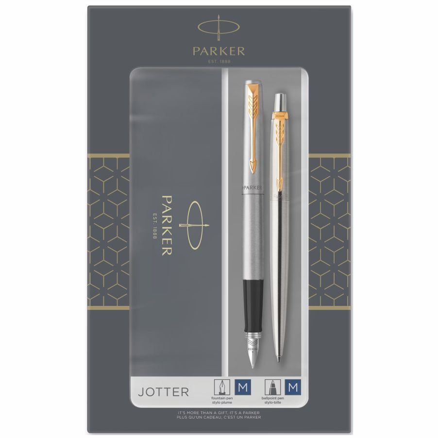 Zestaw Parker Duo pióro wieczne + długopis Jotter Stainless Steel GT | eazbiuro.pl | Zamów natychmiast!