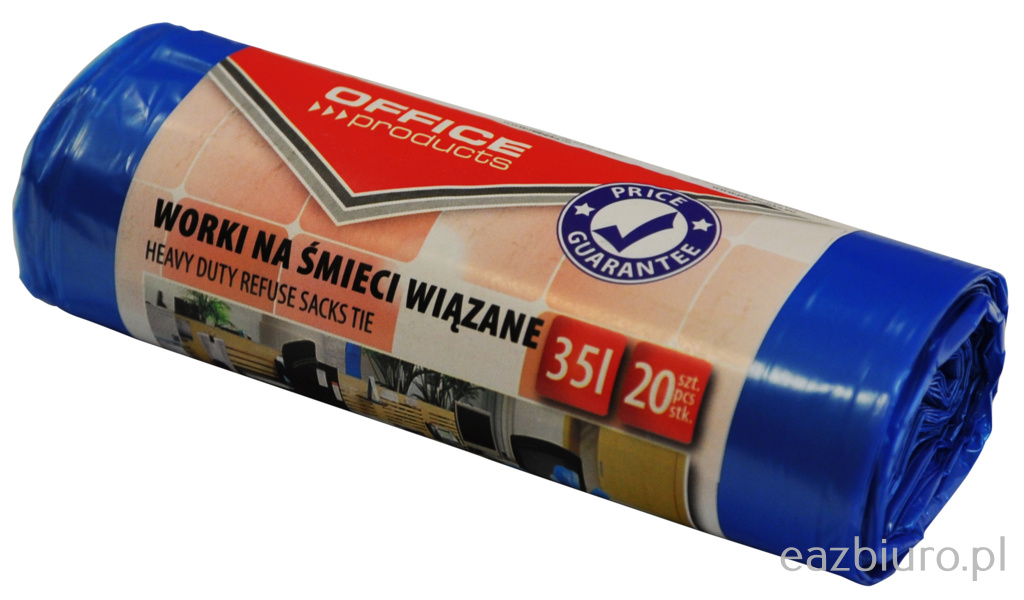 Worki na śmieci wiązane Office Products, premium (ldhd), 35l, 20szt., niebieskie Worki na śmieci wiązane Office Products, premium (ldhd), 35l, 20szt., niebieskie