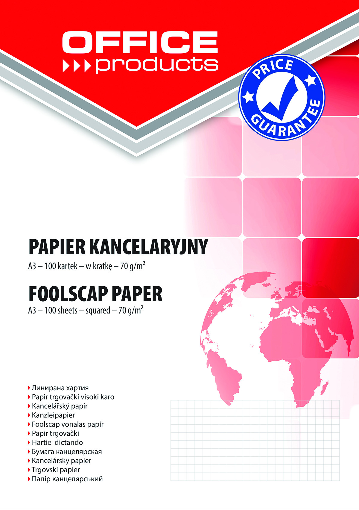 Papier kancelaryjny Office Products, kratka, A3, 100 arkuszy