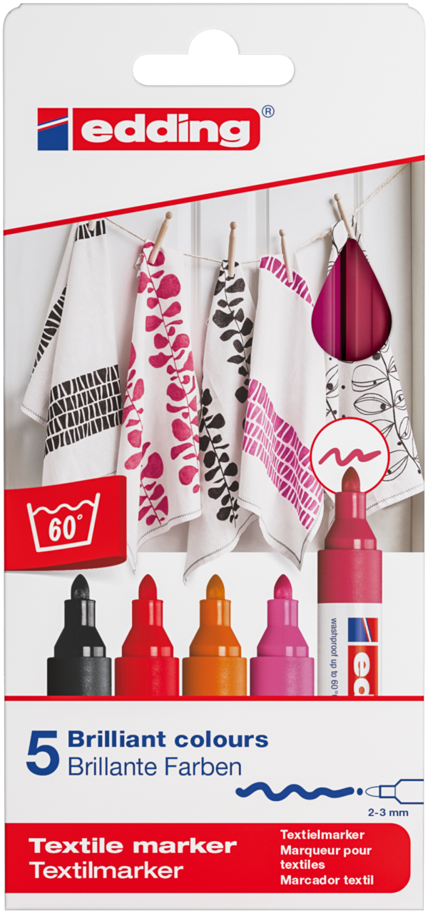 Markery Edding do tkanin 5 kolorów ciepłych z okrągłą końcówką 2-3 mm | eazbiuro.pl | Zamów natychmiast!