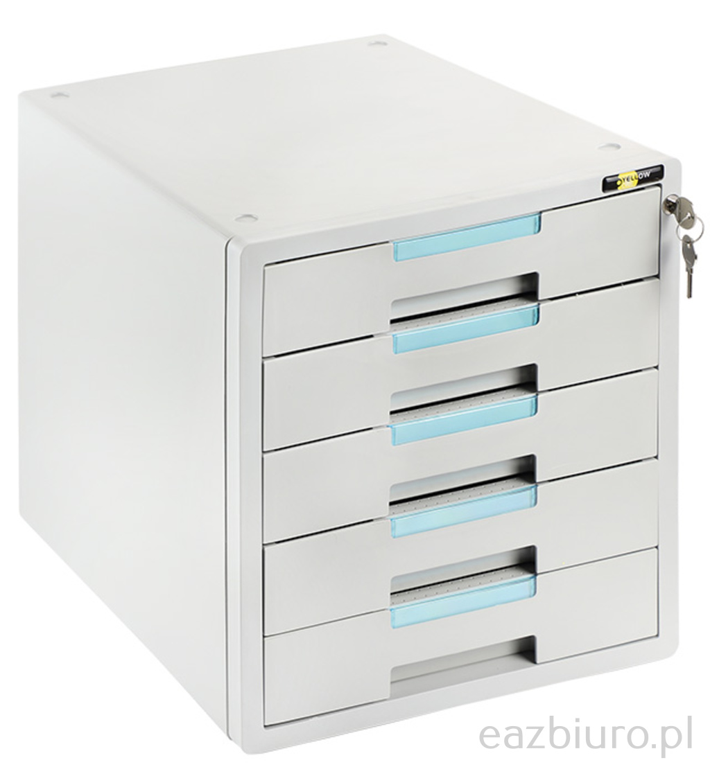 Szafka na dokumenty Yellow one yl-sp05gy Plastikowa - 5 szuflad + zamek, szaro-niebieska | eazbiuro.pl | Odbierz szybko!