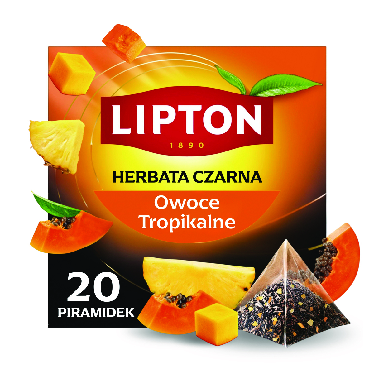 Herbata LIPTON czarna, owoce tropikalne, 20 piramidek