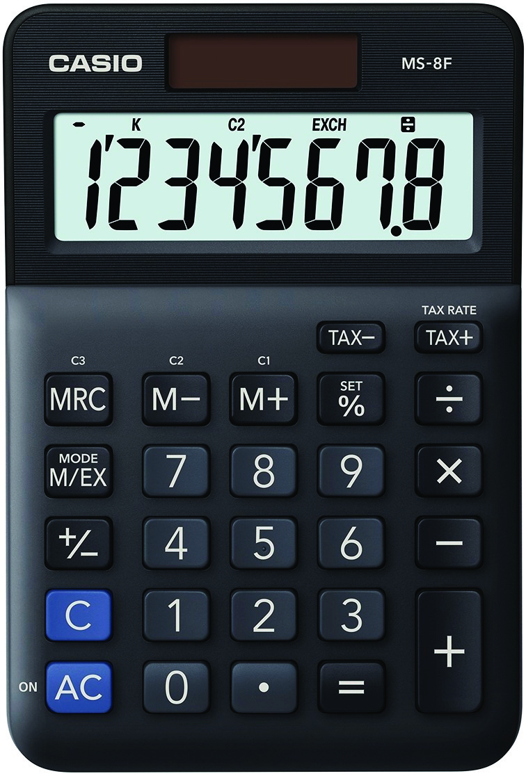 Kalkulator biurowy Casio ms-8f, 8-cyfrowy, 103x147x28,8mm, czarny Kalkulator biurowy Casio ms-8f, 8-cyfrowy, 103x147x28,8mm, czarny