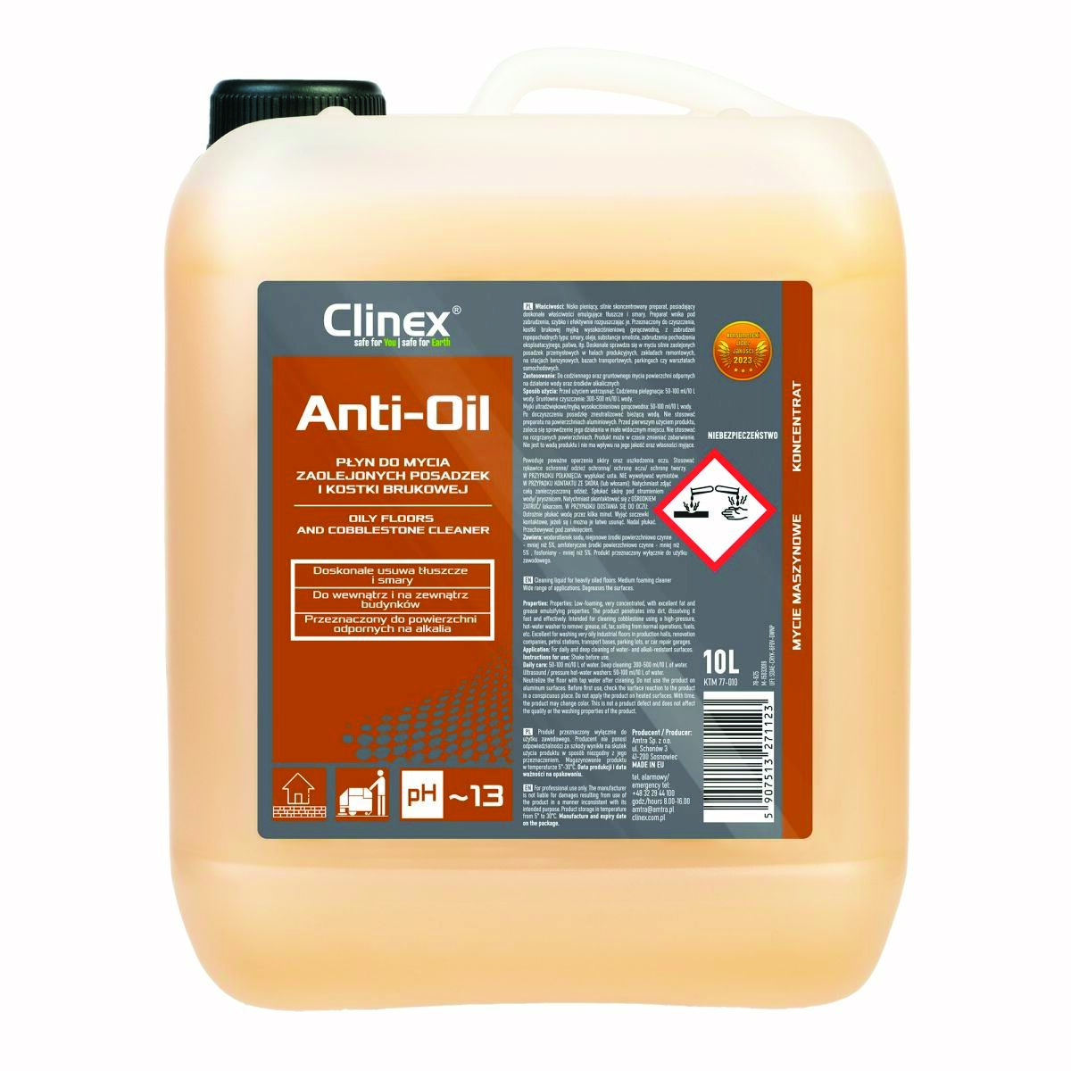 Płyn CLINEX Anti-Oil, do mycia zaolejonych posadzek i kostki brukowej, 10l Płyn CLINEX Anti-Oil, do mycia zaolejonych posadzek i kostki brukowej, 10l