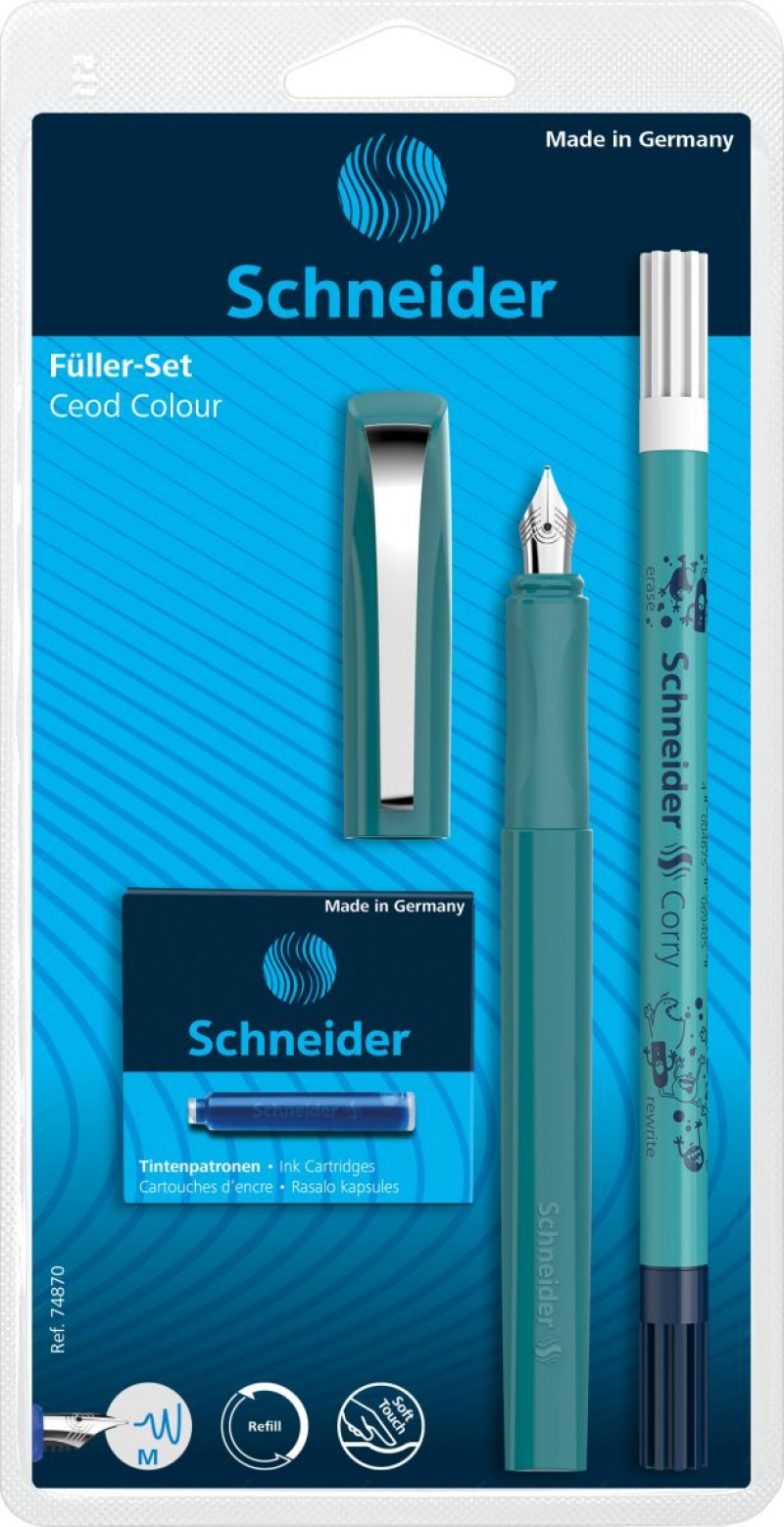 Zestaw pióro wieczne SCHNEIDER Ceod Colour, wymazywacz, naboje 6 szt., mix kolorów, blister