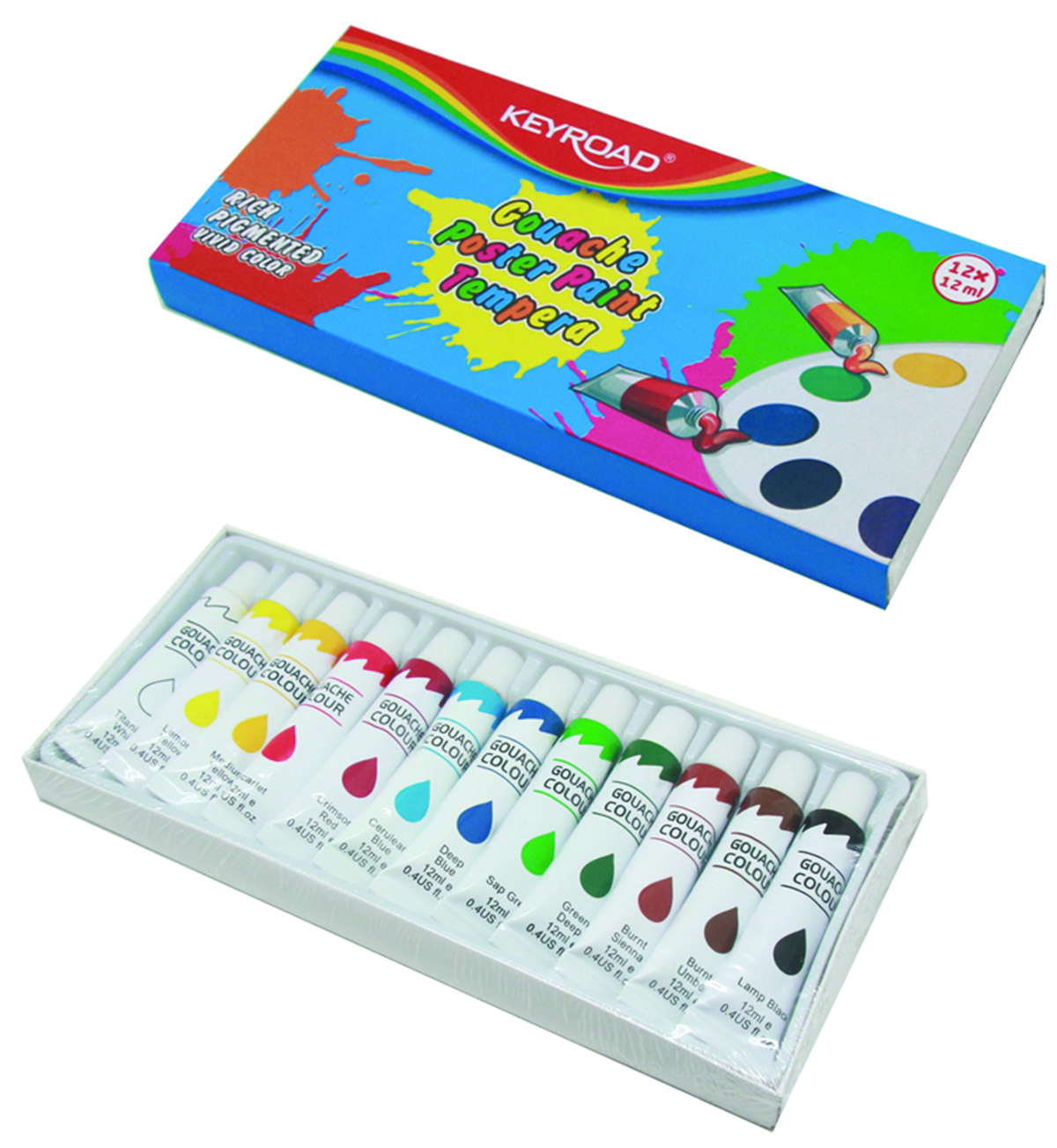 Farby tempera Keyroad, 12 x 12 ml, 12 kolorów | eazbiuro.pl | Sprawdź cenę!
