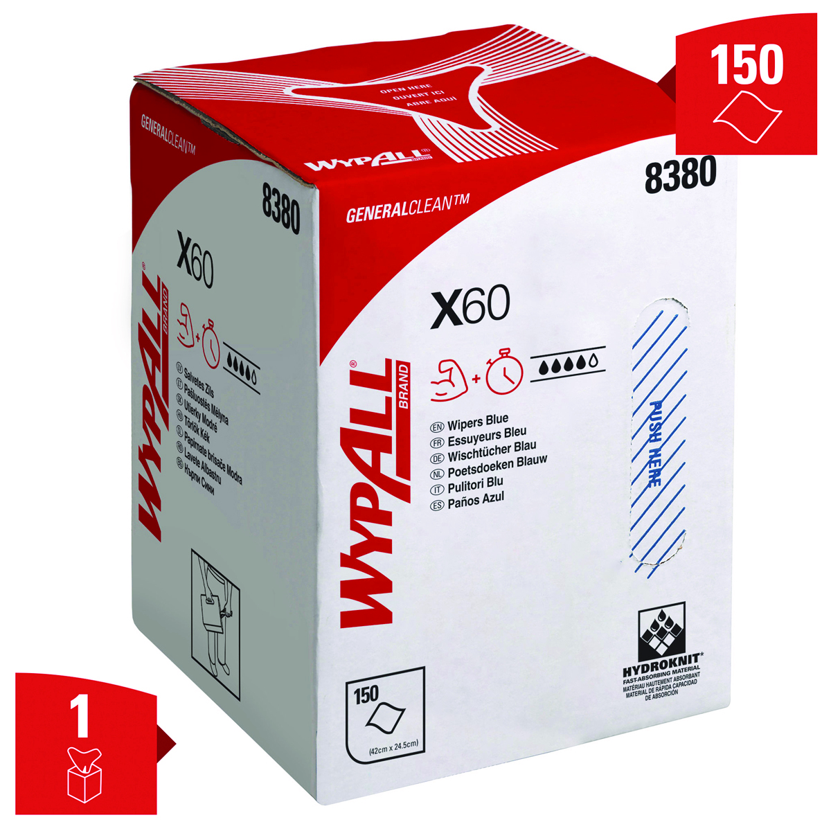 Czyściwo w roli WYPALL X60 General Clean, centralne odwijanie, włókninowe, 150 listków, niebieskie