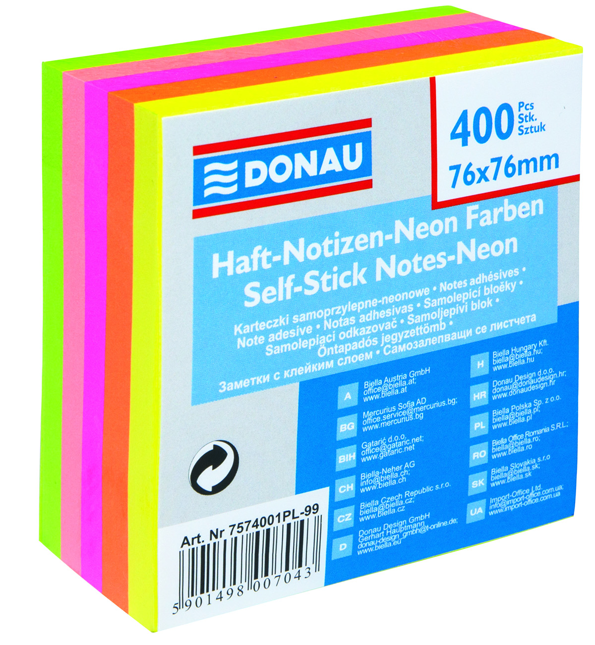 Notatnik -Donau 76x76 400 5-kol. 7574001 fluo