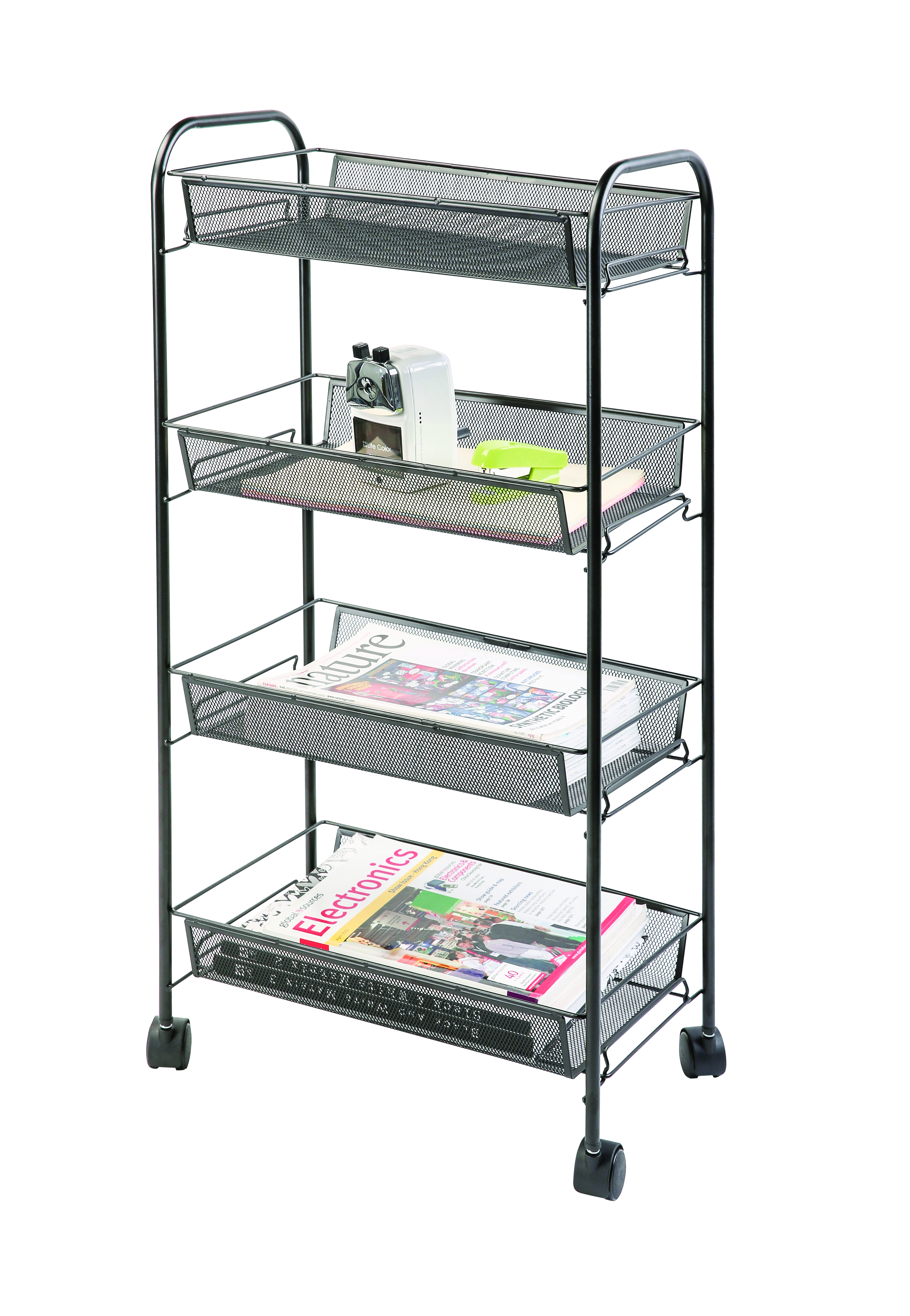 Mobilny stojak na dokumenty Q-Connect office set, metalowy, na kółkach, 4 półki, czarny