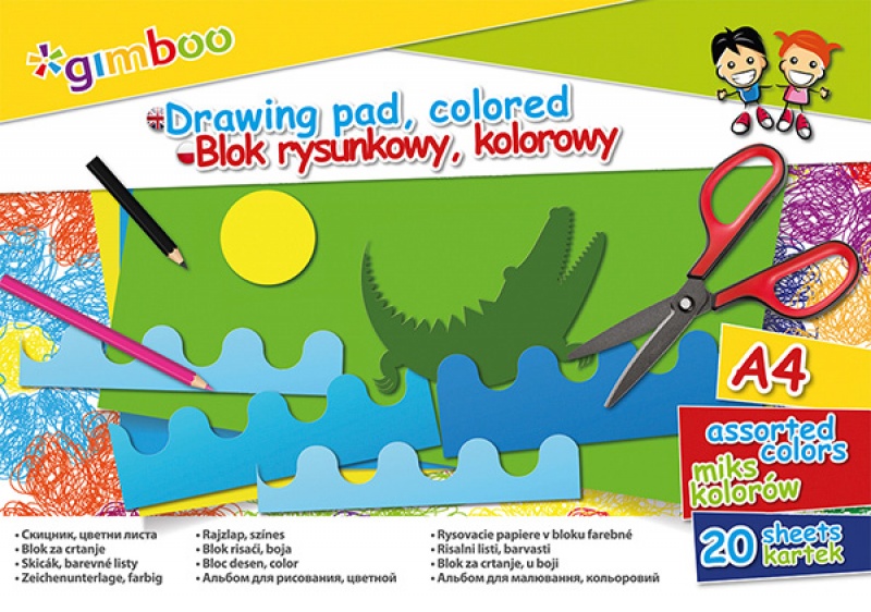 Blok rysunkowy kolorowy Gimboo A4 20 kartek 70g