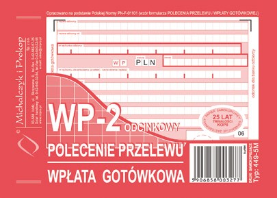 Druk polecenie przelewu wpłata gotówkowa 2-odcinkowe M&P | eazbiuro.pl | Kup teraz!