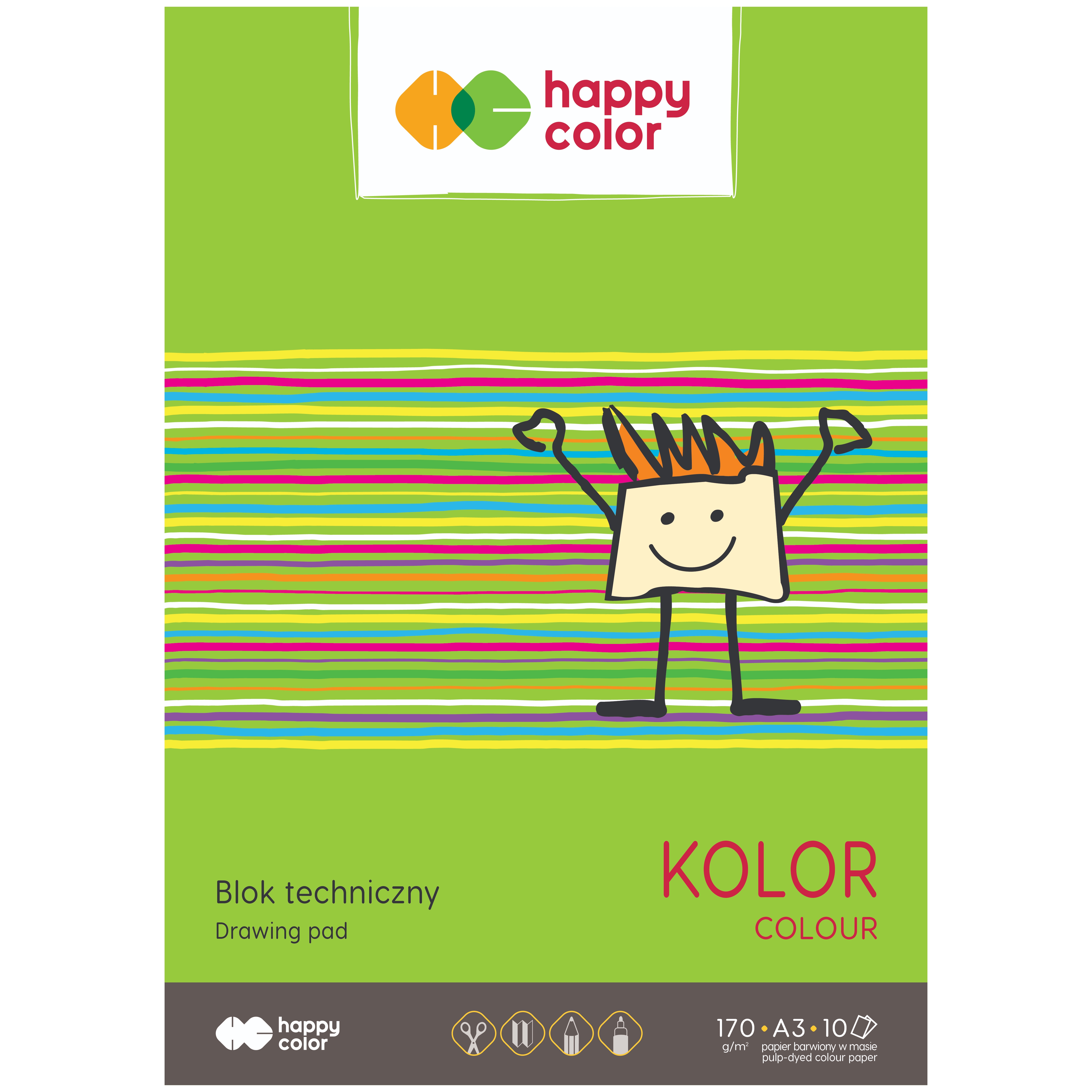 Blok techniczny kolorowy A3, 170g/m2, 10 arkuszy, Happy Color