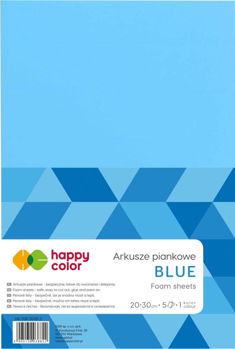 Arkusze piankowe A4, 5 sztuk, niebieskie, Happy Color Arkusze piankowe A4, 5 sztuk, niebieskie, Happy Color