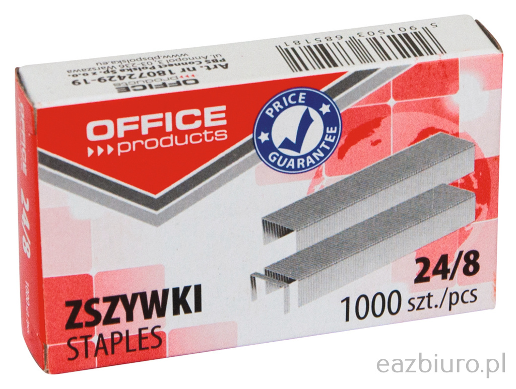 Zszywki Office Products, 24/8, 1000 sztuk