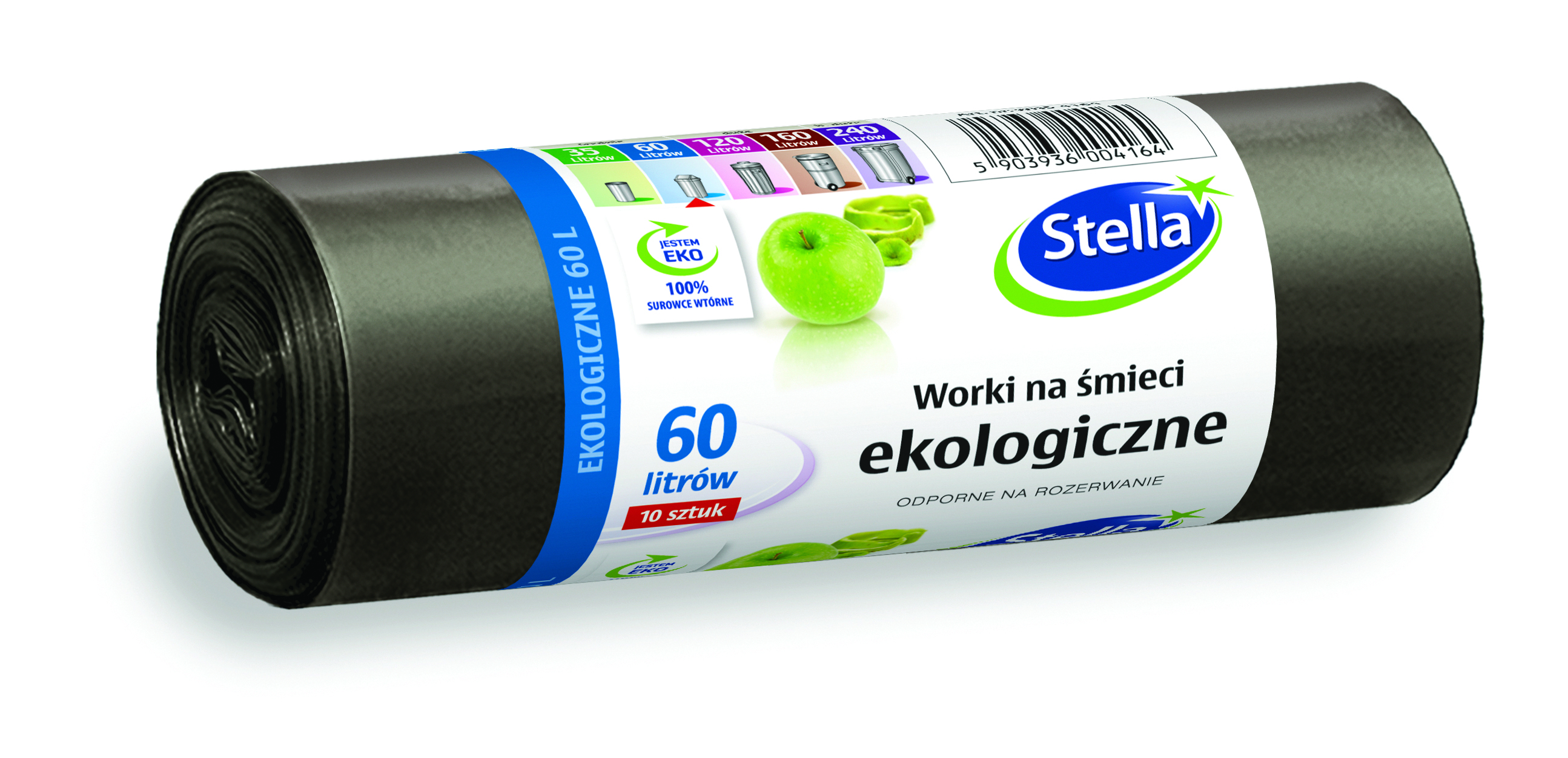 Worki na śmieci Stella, ekologiczne, 60 l, 10 szt., czarny