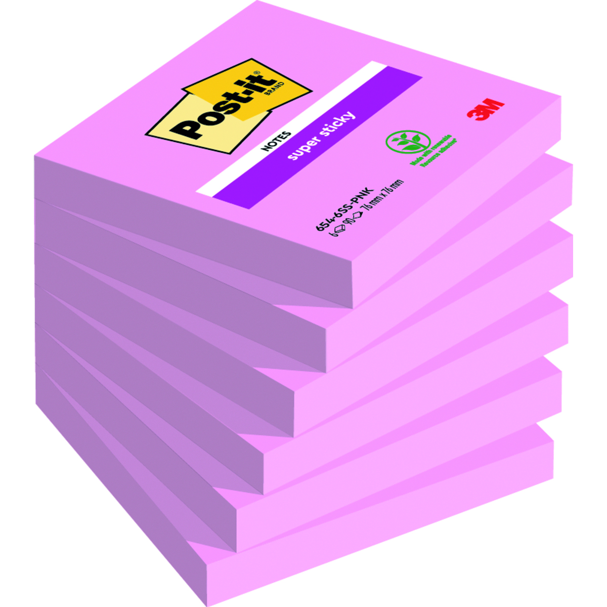 Notatnik Post-it 654-6ss-po 76x76 różowy super stick