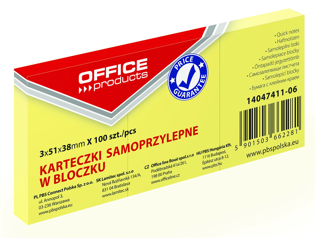 Bloczek samoprzylepny Office Products 38x51mm 3szt