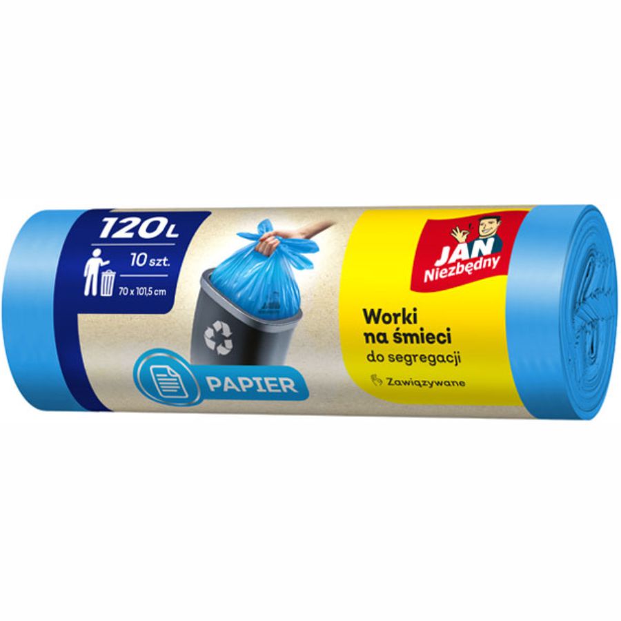Worki na śmieci papier niebieskie easy-pack Jan Niezbędny 120l 10 szt. Worki na śmieci papier niebieskie easy-pack Jan Niezbędny 120l 10 szt.