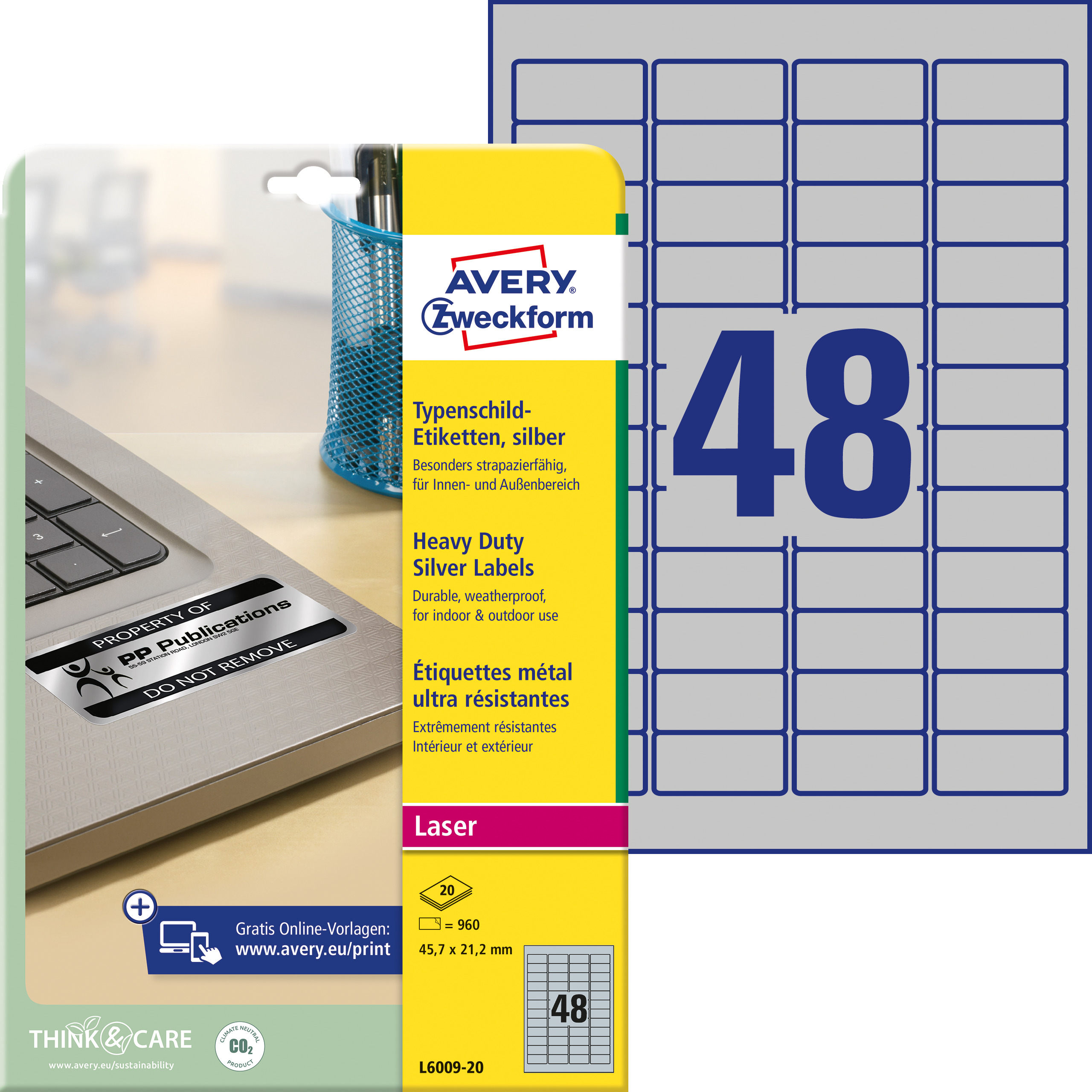 Srebrne etykiety zf-6009-20 45,7x21,2 mm znamionowe Avery Zweckform 20 sztuk Srebrne etykiety zf-6009-20 45,7x21,2 mm znamionowe Avery Zweckform 20 sztuk
