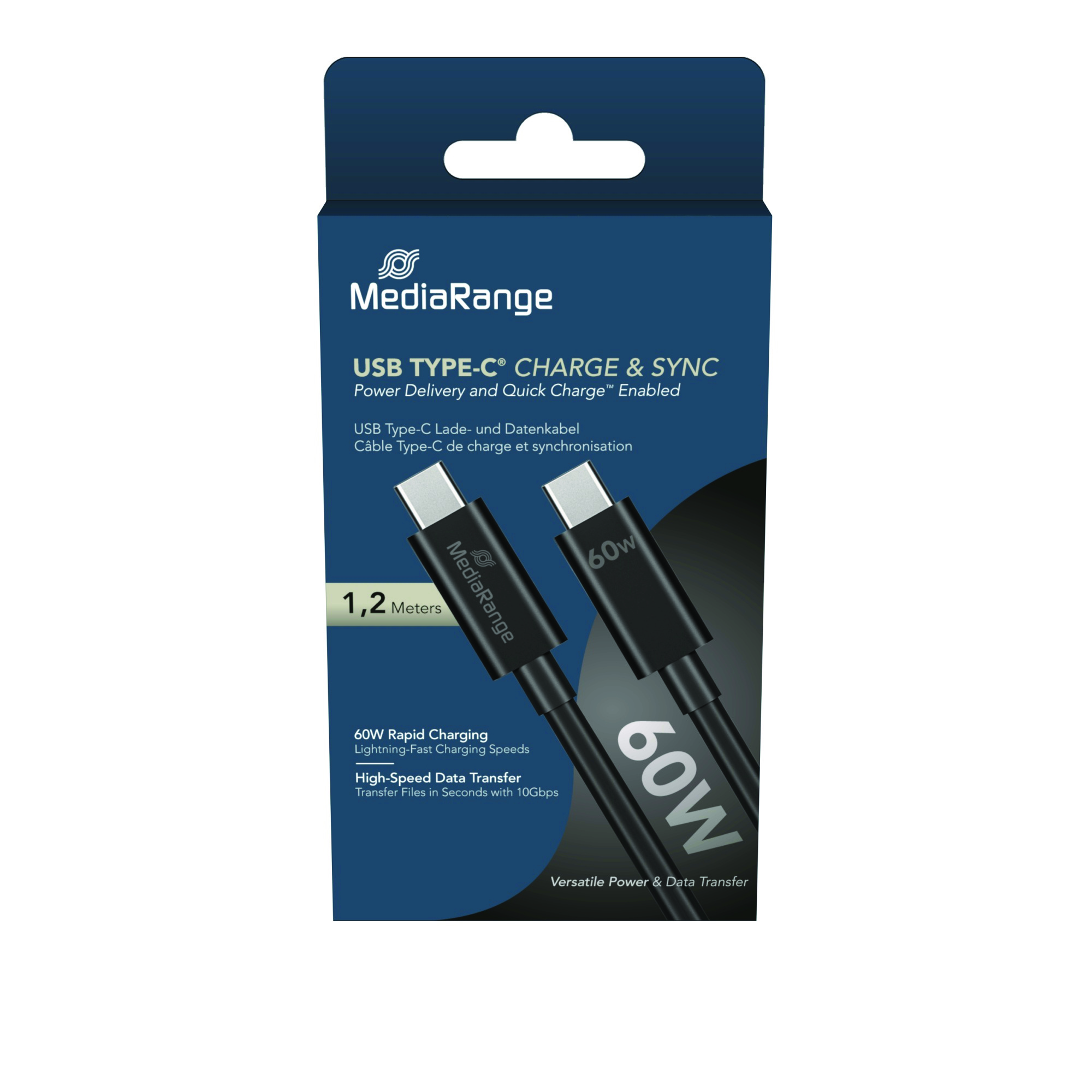 Kabel USB-C MEDIARANGE, 60W max, 5 Gbps, 1,2m, czarny