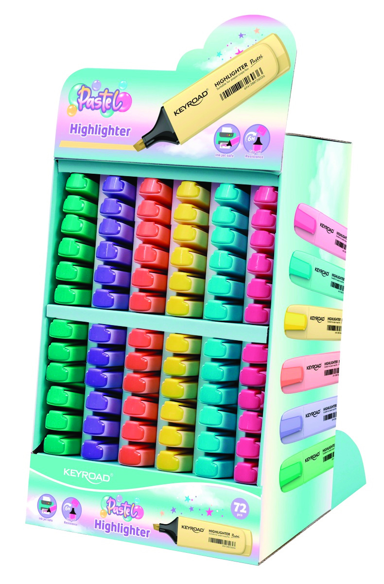 Zakreślacz KEYROAD Pastel, 72 szt., display, mix kolorów