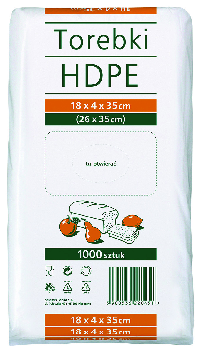 Torebki spożywcze HDPE, 18x4x35cm, 1000 szt., transparentne