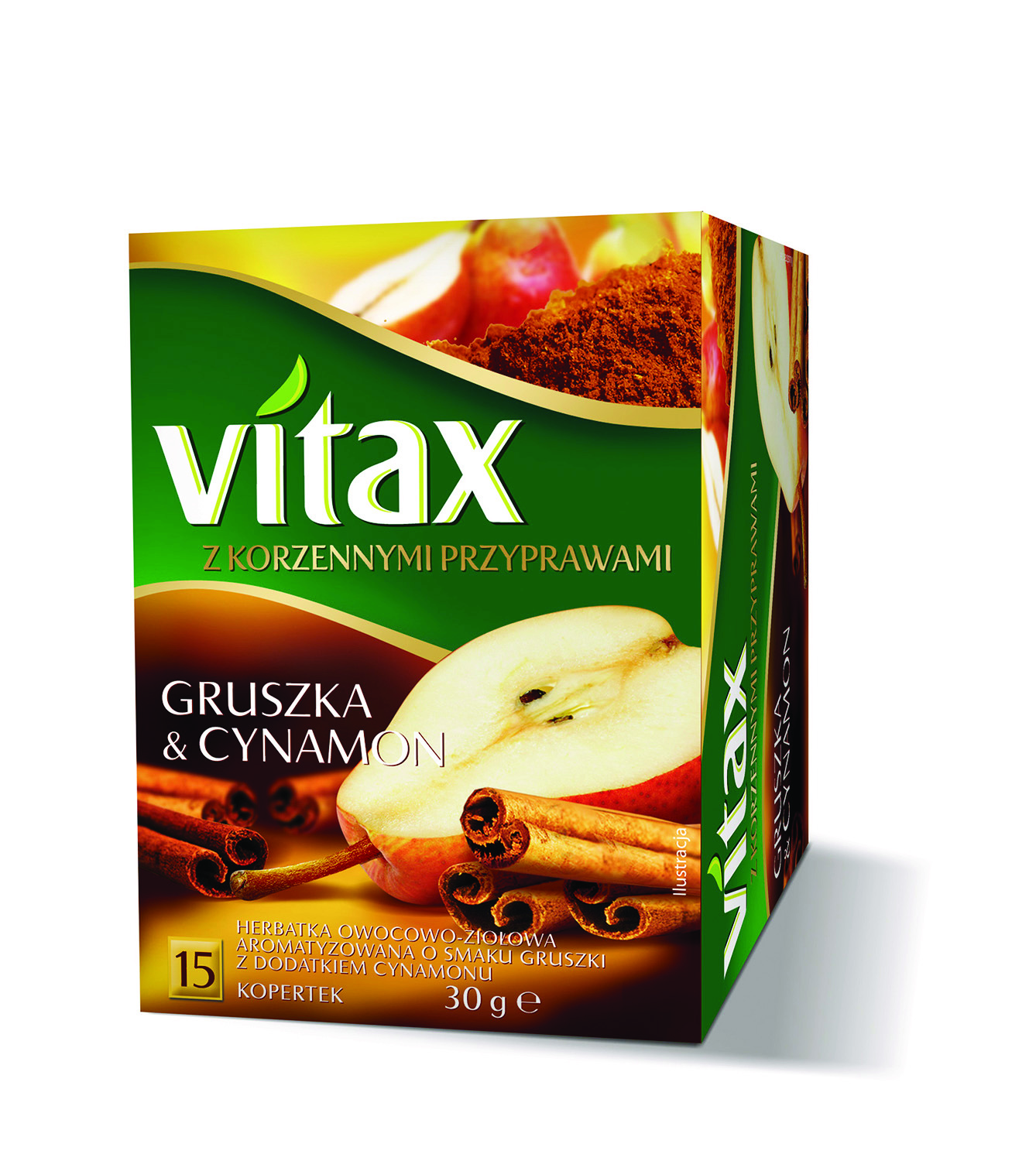 Herbata Vitax owocowo-ziołowa, gruszka i cynamon, 15 kopert
