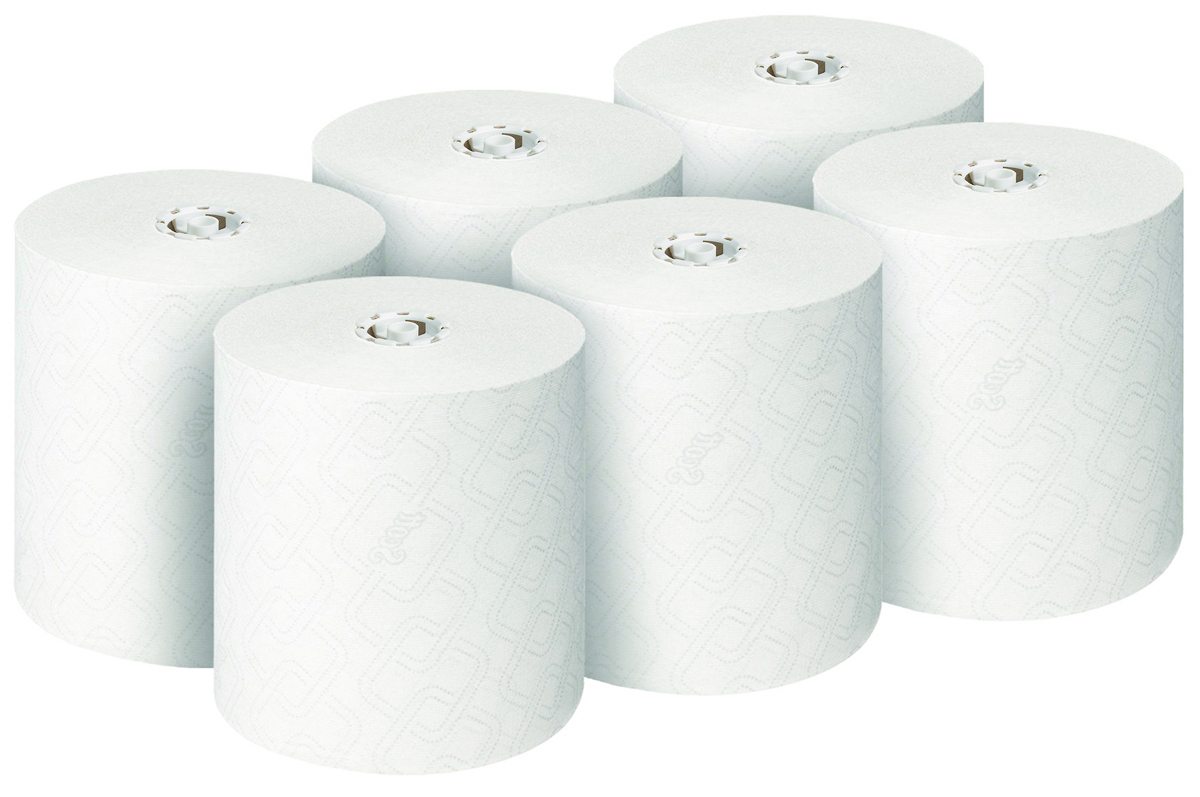 Ręcznik papierowy w roli SCOTT Essential, 1-warstwowy, 350 m, 1400 listków, 6 rolek, biały