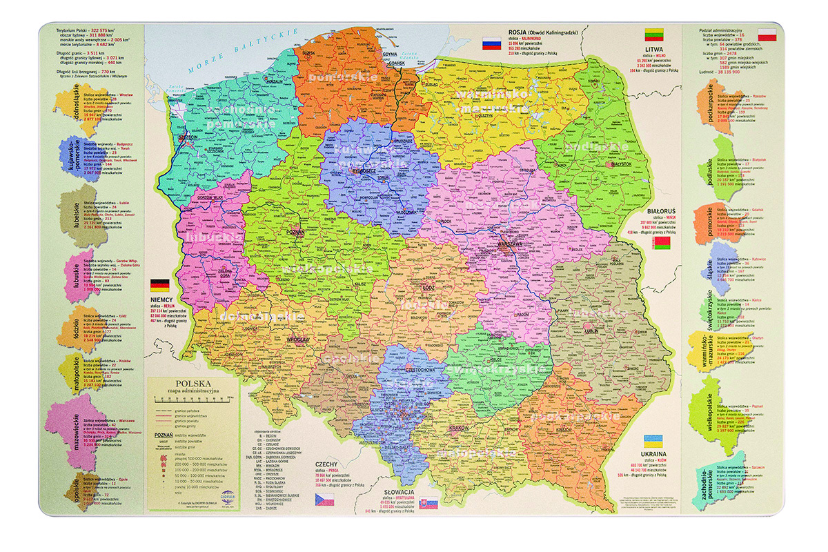 Podkładka na biurko GŁOWALA, mapa administracyjna Polski, 58x38cm Podkładka na biurko GŁOWALA, mapa administracyjna Polski, 58x38cm