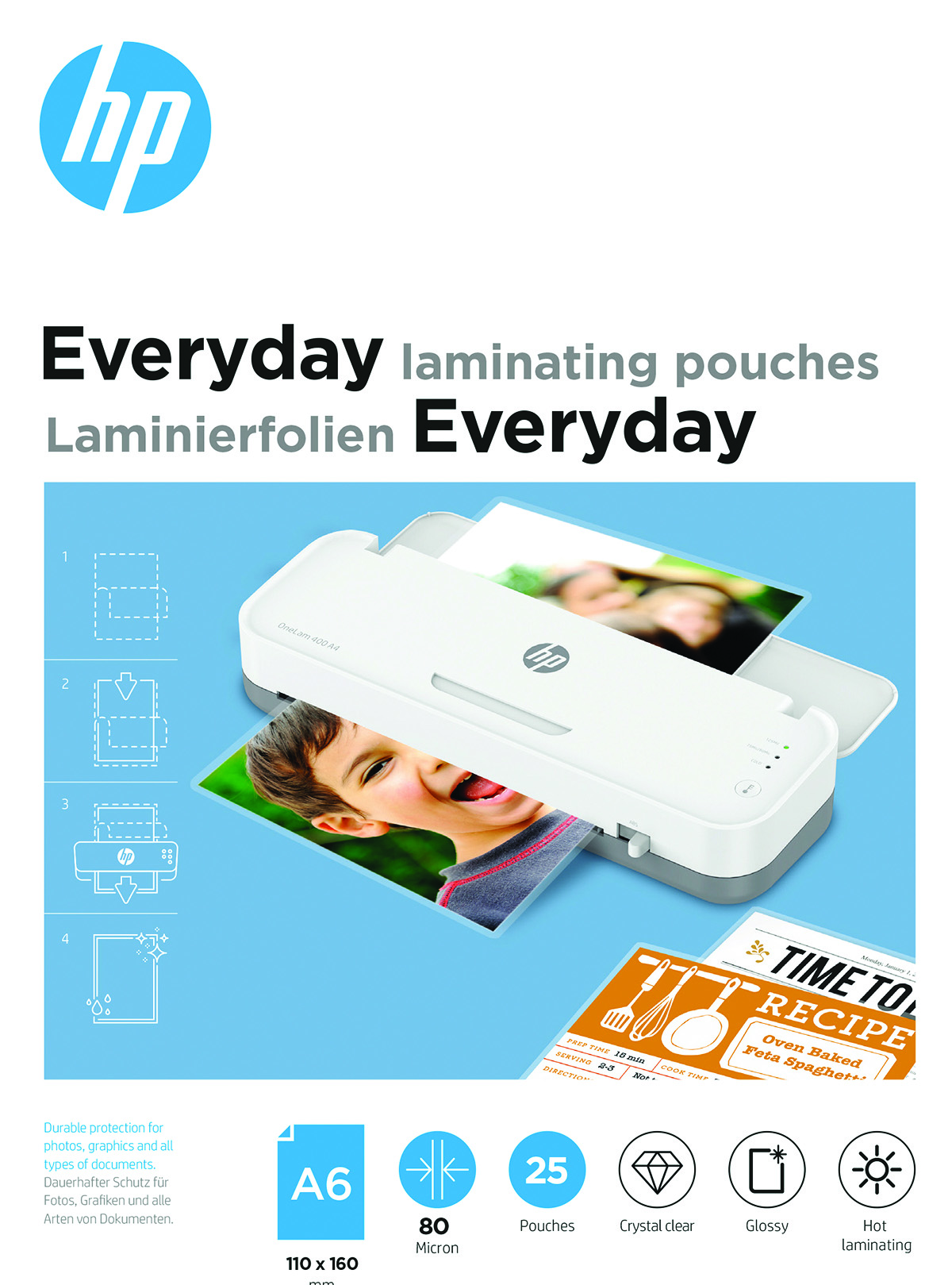 Folie laminacyjne HP everyday, A6, 80 mic, 25 szt., przezroczyste/połysk Folie laminacyjne HP everyday, A6, 80 mic, 25 szt., przezroczyste/połysk