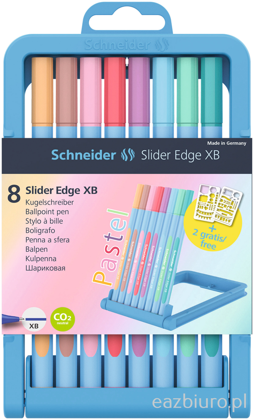 Zestaw długopisów w etui Schneider slider edge pastel, xb, 8 szt., mix kolorów