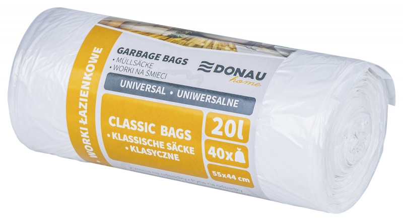 Worki na śmieci DONAU HOME, uniwersalne, łazienkowe, 20l, 40 szt., białe Worki na śmieci DONAU HOME, uniwersalne, łazienkowe, 20l, 40 szt., białe