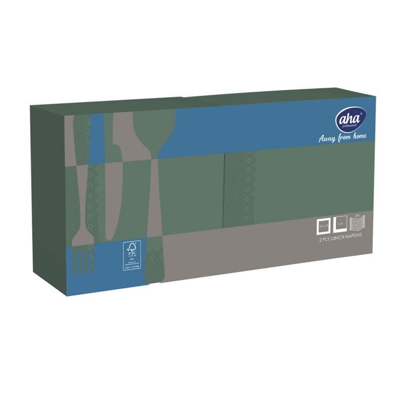 Serwetki AFH AHA, 2-warstwowe, składanie 1/4, 33x33cm, 250 szt., zielone