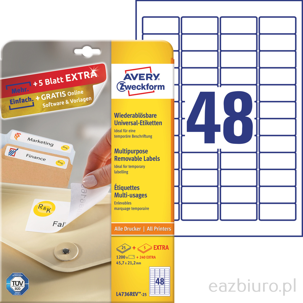 Etykiety Avery Zweckform 45,7x21,2 mm usuwalne zestaw 25 arkuszy + 5 gratis | eazbiuro.pl | Sprawdź cenę!