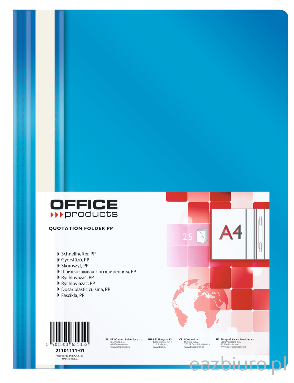 Skoroszyt Plastikowy zwykły A4 niebieski Office Products