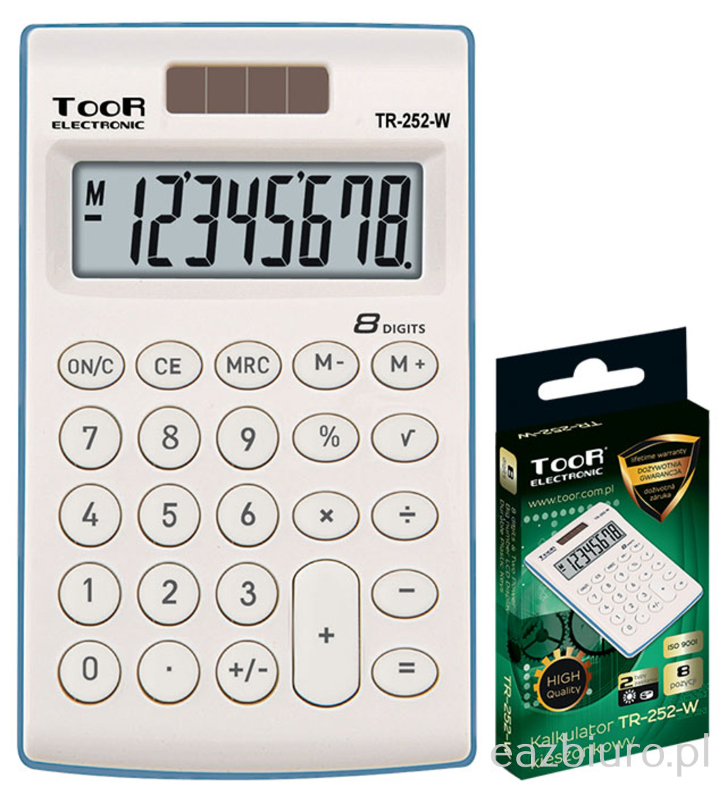 Kalkulator kieszonkowy toor tr-252-w 8-pozycyjny - 2 typy zasilania | eazbiuro.pl | Zamów błyskawicznie!