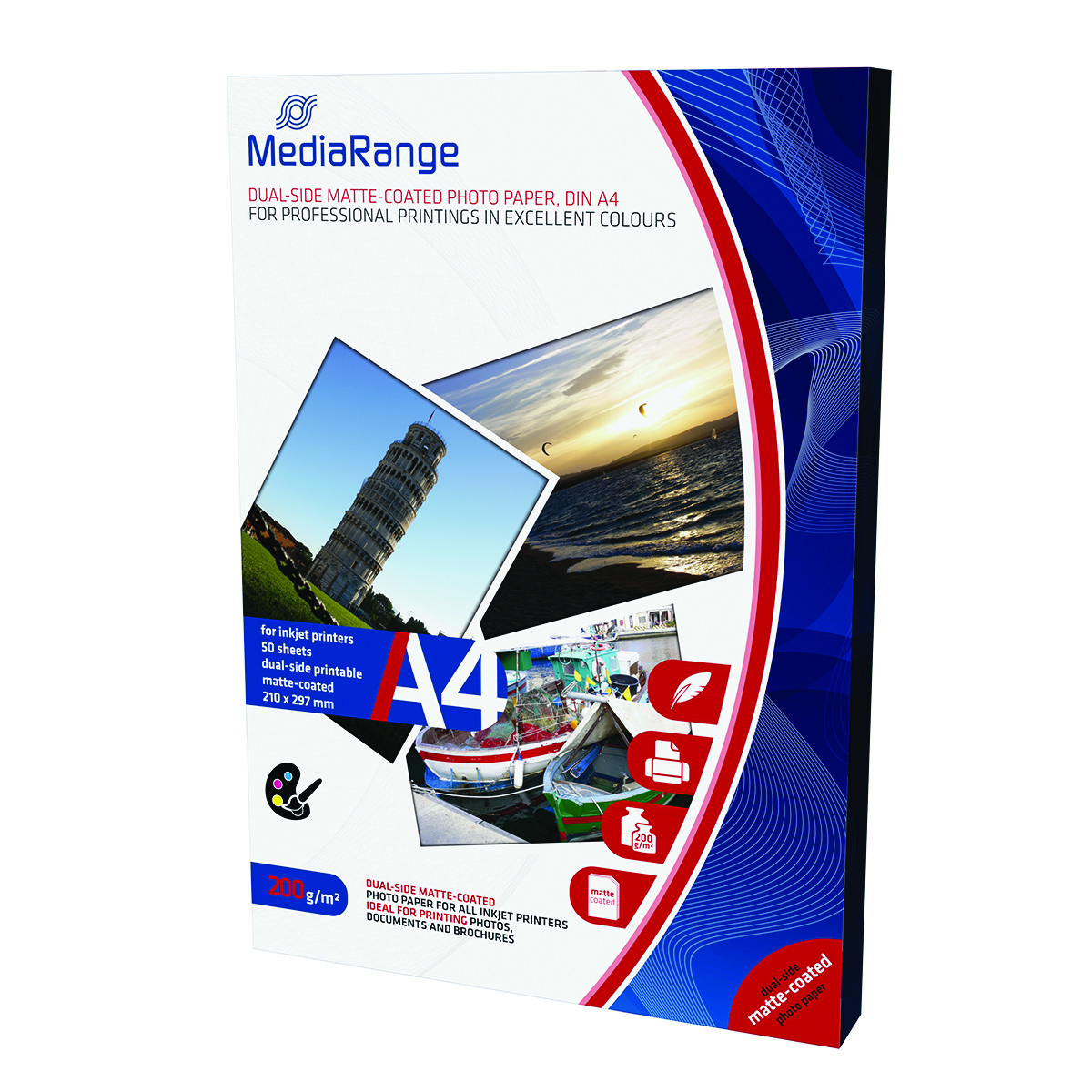 Papier fotograficzny mediarange, A4, 200gsm, matowy, 50ark., Papier fotograficzny mediarange, A4, 200gsm, matowy, 50ark.,