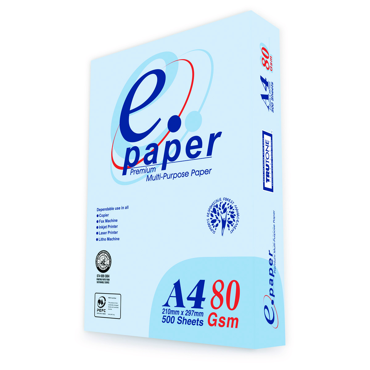 Papier ksero E-PAPER, uniwersalny, A4, klasa C, 145CIE, 500ark.