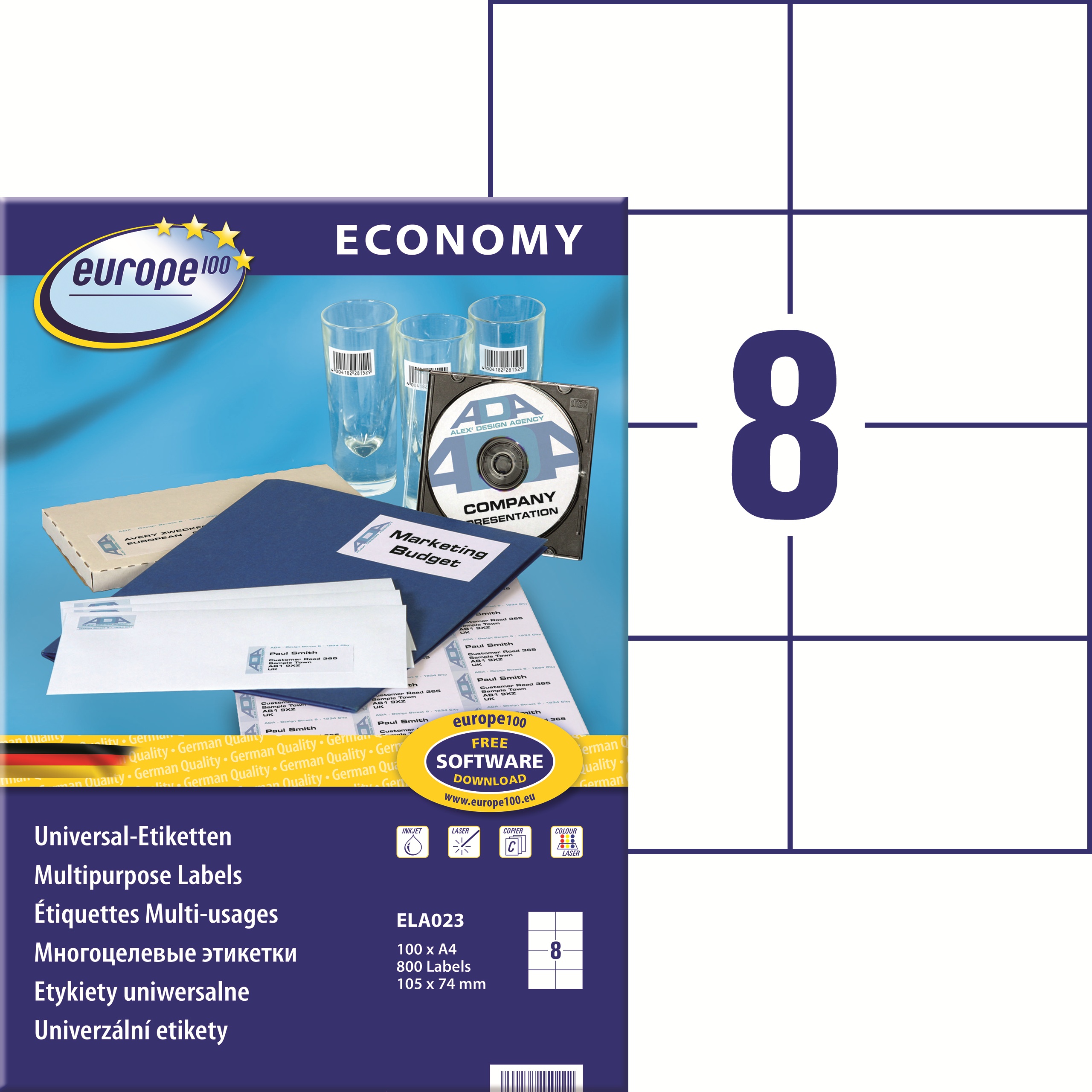 Etykiety A4 105x74 mm mm uniwersalne economy europe100 by Avery Zweckform; A4, 100 ark. Etykiety A4 105x74 mm mm uniwersalne economy europe100 by Avery Zweckform; A4, 100 ark.