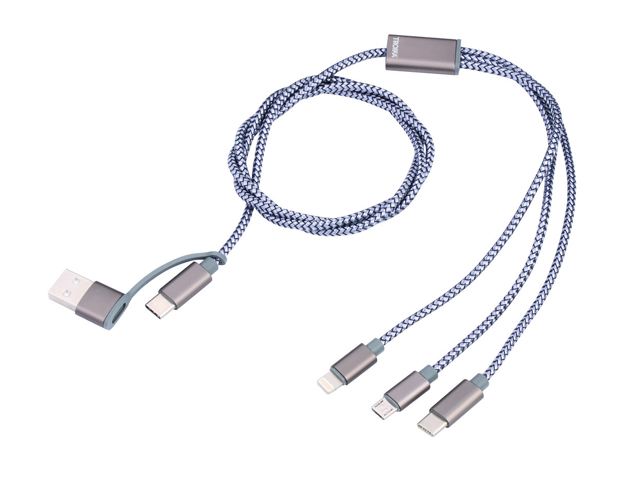 Kabel ładujący TROIKA Dreizack, 1m, 3w1, szary