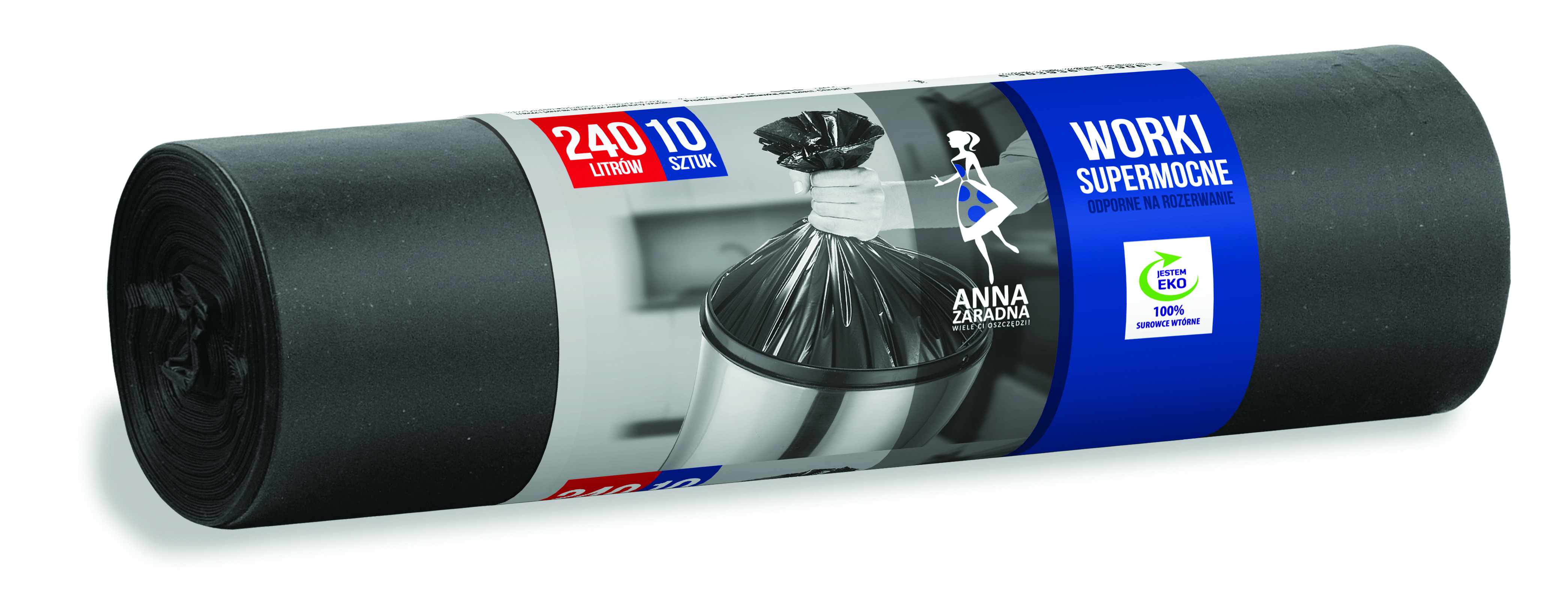 Worki na śmieci Anna Zaradna, supermocne, 240 l, 10 szt., czarny Worki na śmieci Anna Zaradna, supermocne, 240 l, 10 szt., czarny