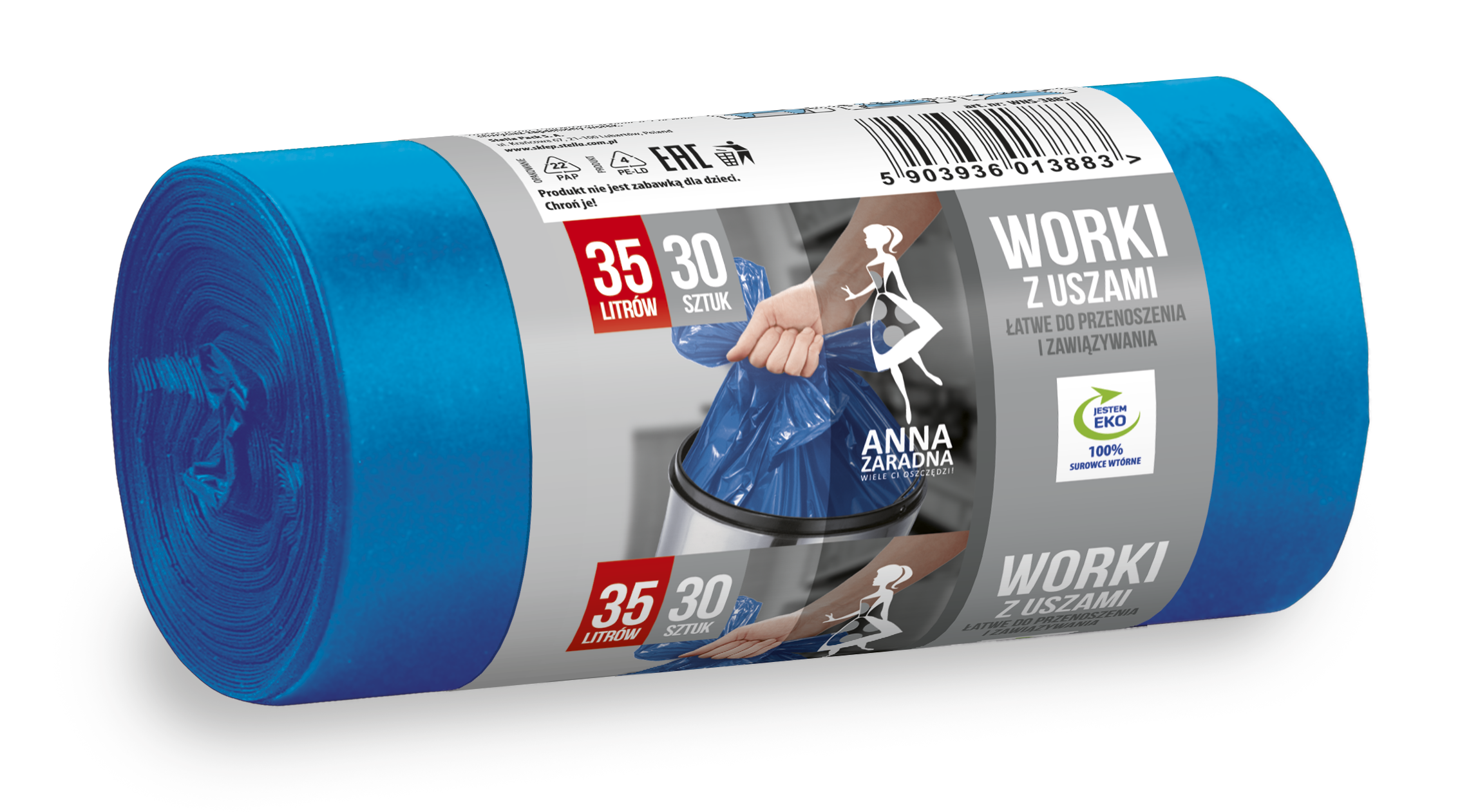 Worki na śmieci 35 l niebieskie zestaw 30 sztuk z uszami | eazbiuro.pl | Zamów błyskawicznie!