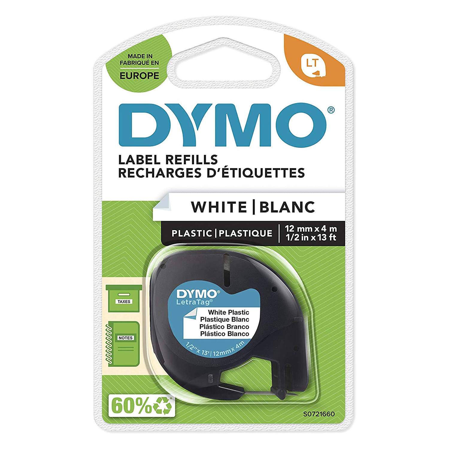 Taśma Dymo 12mm/4m - Plastikowa, biała letratag
